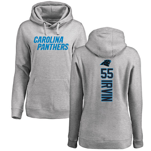 Carolina Panthers Ash Women Bruce Irvin Backer NFL Football #55 Pullover Hoodie Sweatshirts->nfl t-shirts->Sports Accessory